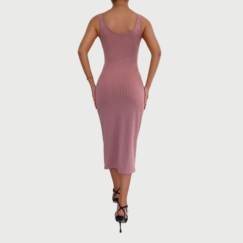 Isabella - Button Up Ribbet Bodycon Midi-kjole
