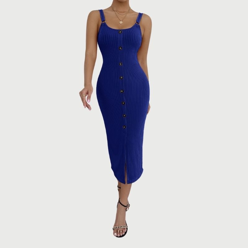Isabella - Button Up Ribbet Bodycon Midi-kjole
