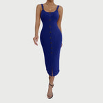 Isabella - Button Up Ribbet Bodycon Midi-kjole