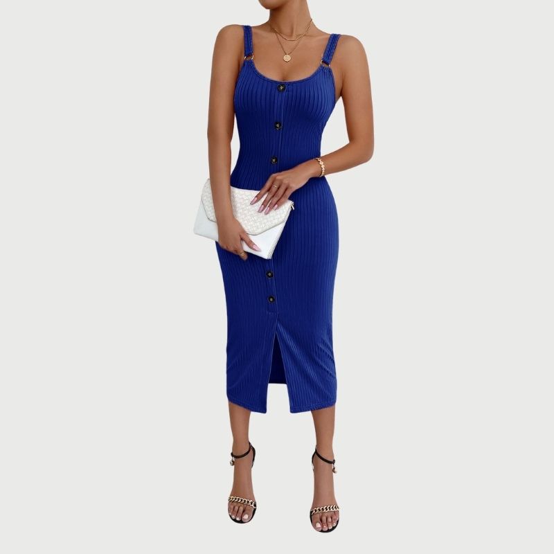 Isabella - Button Up Ribbet Bodycon Midi-kjole