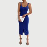 Isabella - Button Up Ribbet Bodycon Midi-kjole