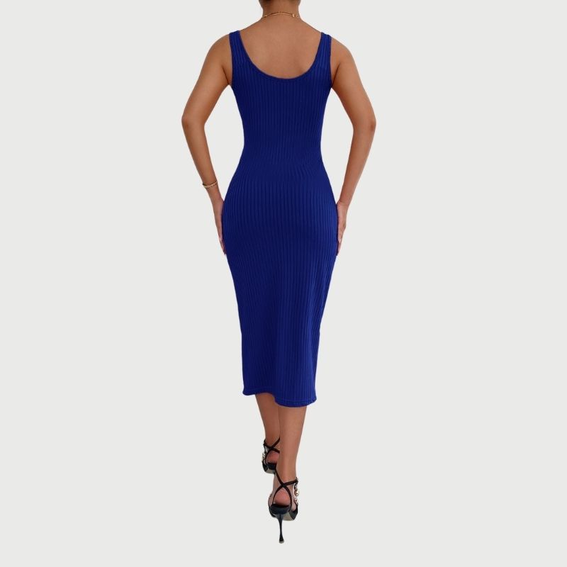 Isabella - Button Up Ribbet Bodycon Midi-kjole