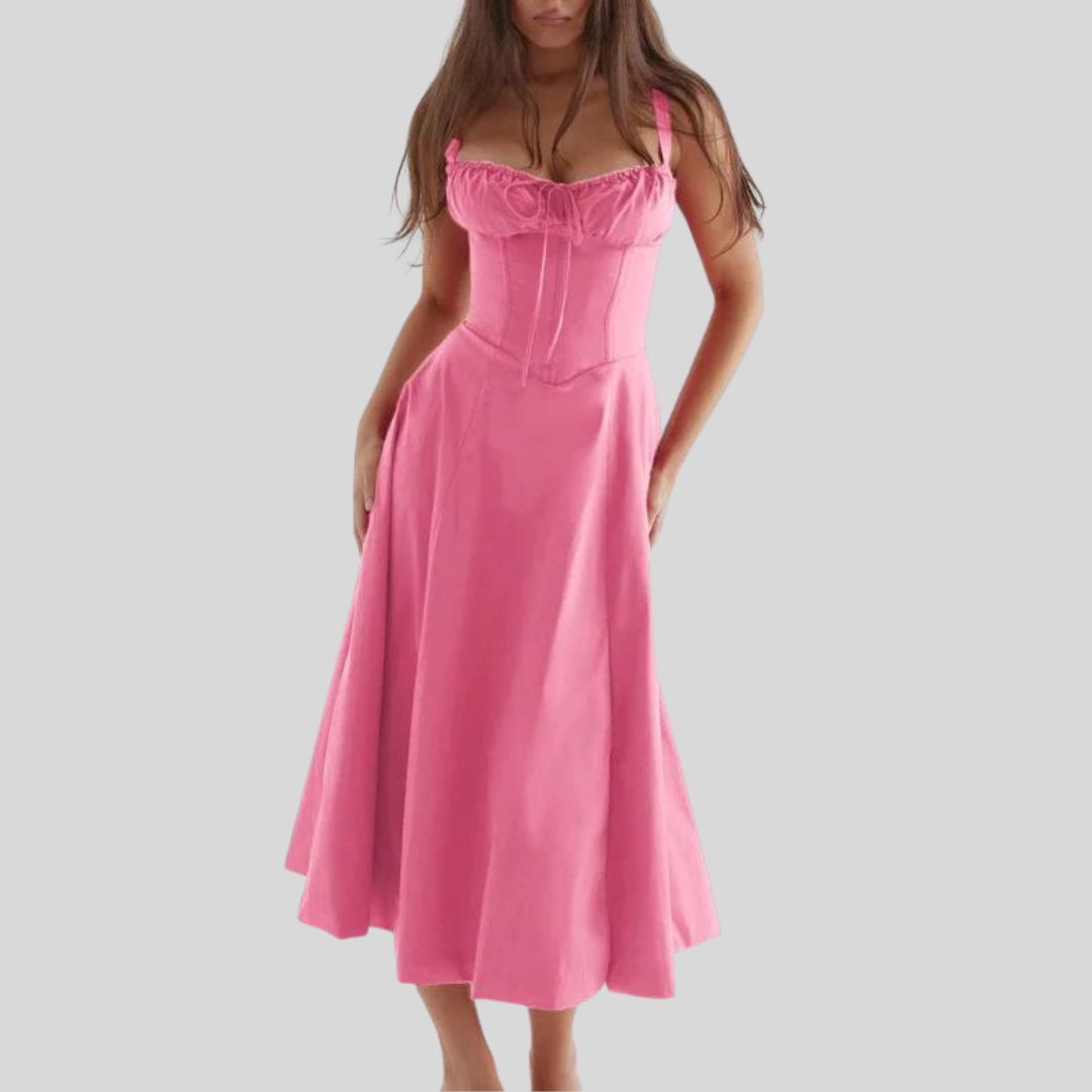 Bella - Satin Korset-Top Kjole med Høj Slids Nederdel