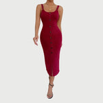 Isabella - Button Up Ribbet Bodycon Midi-kjole