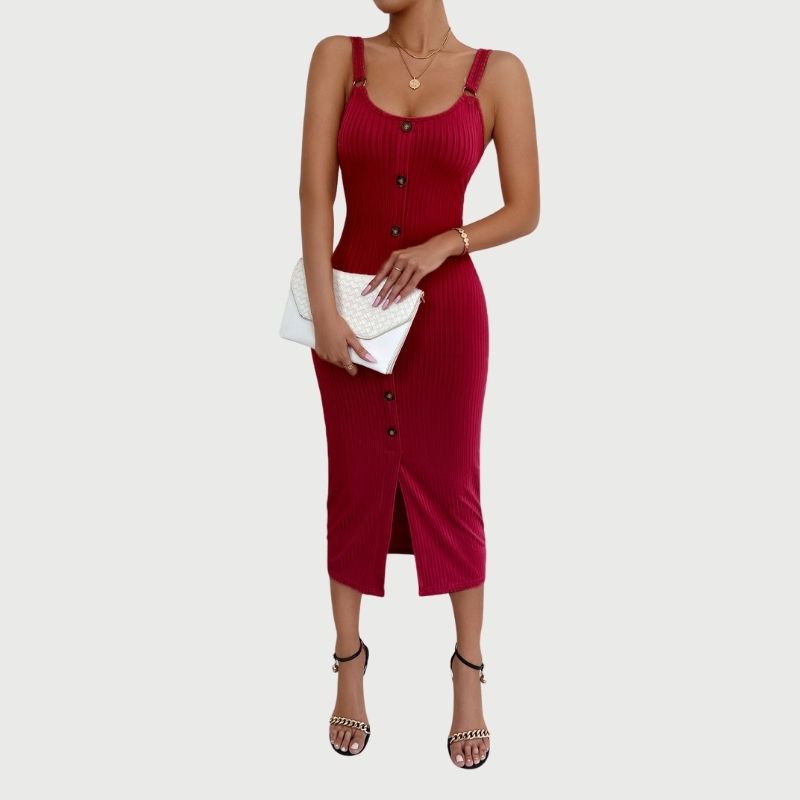Isabella - Button Up Ribbet Bodycon Midi-kjole