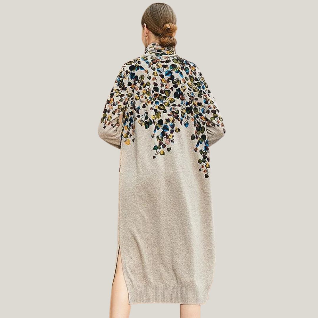 Victoria - Blomsterapplikation Rullekrave Sweaterkjole
