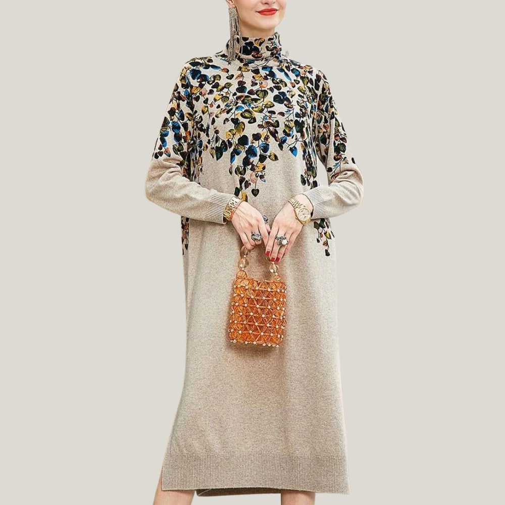 Victoria - Blomsterapplikation Rullekrave Sweaterkjole