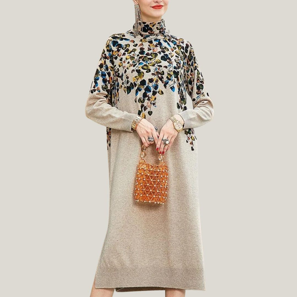 Victoria - Blomsterapplikation Rullekrave Sweaterkjole