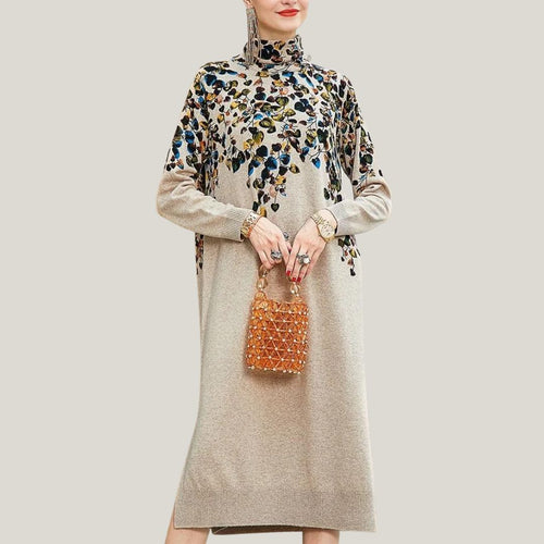 Victoria - Blomsterapplikation Rullekrave Sweaterkjole
