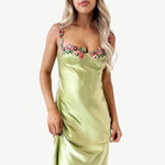 Gardenia - Silke Slip Kjole med Blomsterbroderi