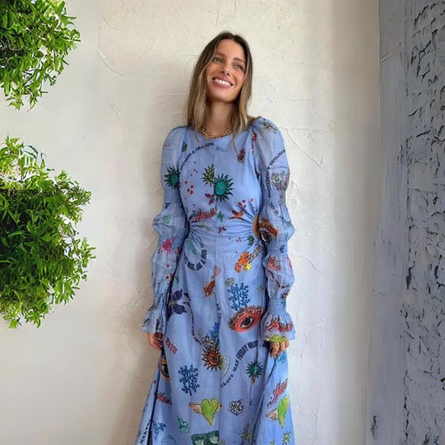 Eloise - langærmet maxikjole med eklektisk print
