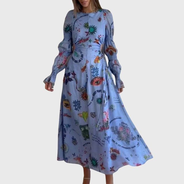 Eloise - langærmet maxikjole med eklektisk print