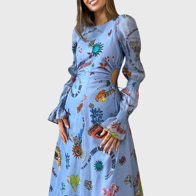 Eloise - langærmet maxikjole med eklektisk print