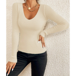 MODA khaki foret rund hals fleece dame langærmet t shirt