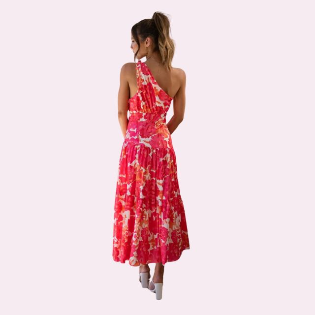 Isabella - Asymmetrisk midikjole med blomsterprint og etager