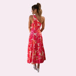 Isabella - Asymmetrisk midikjole med blomsterprint og etager