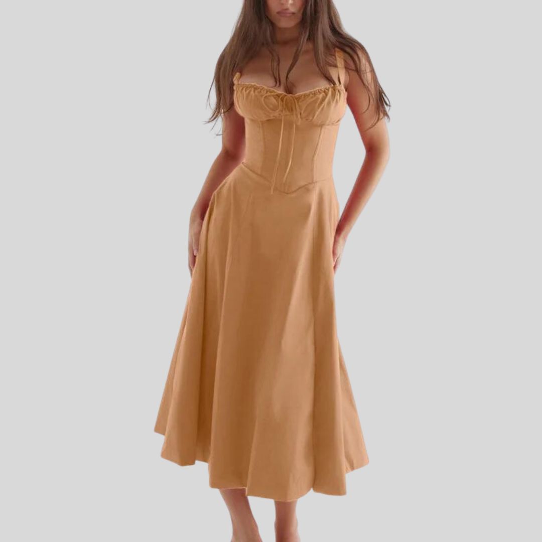 Bella - Satin Korset-Top Kjole med Høj Slids Nederdel