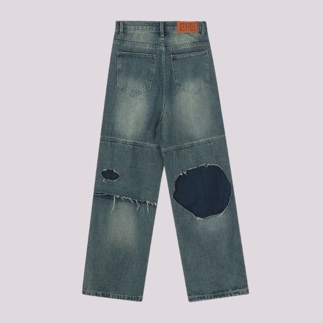 Catalina - Rippede jeans med frynsede patchwork