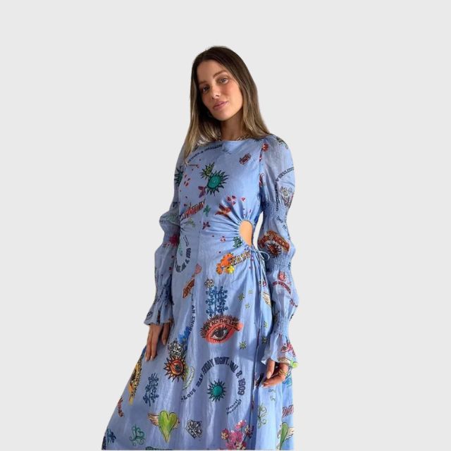 Eloise - langærmet maxikjole med eklektisk print