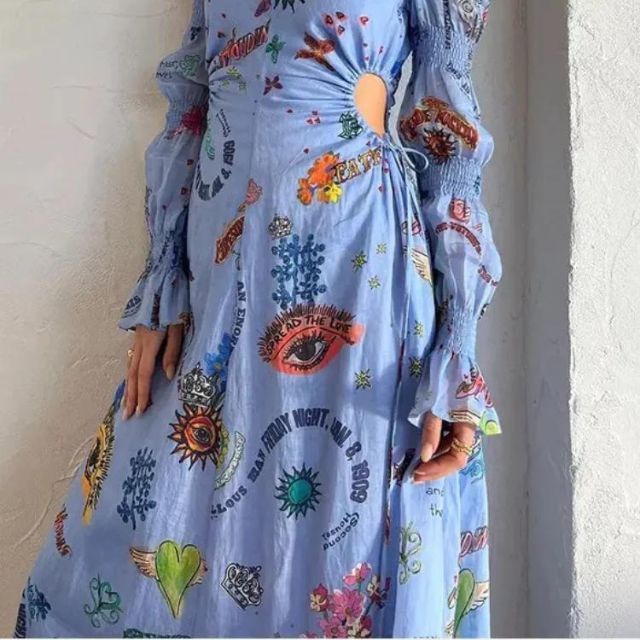 Eloise - langærmet maxikjole med eklektisk print