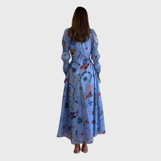 Eloise - langærmet maxikjole med eklektisk print