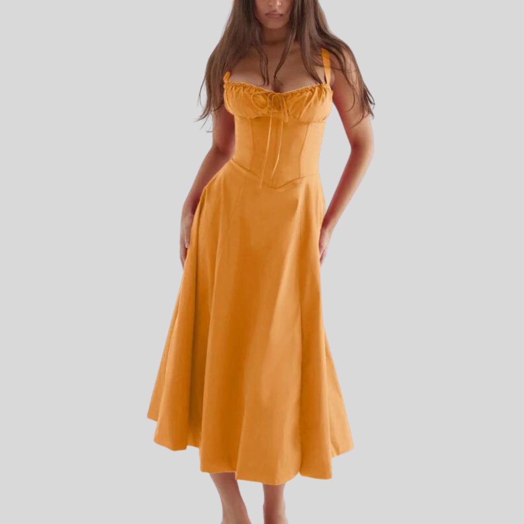 Bella - Satin Korset-Top Kjole med Høj Slids Nederdel