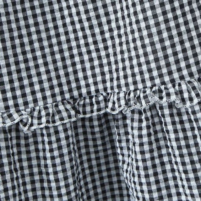 Fiona - lagdelt gingham midi-nederdel med flæsedetaljer