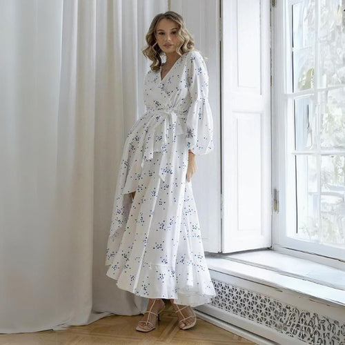 Angelica - slå-om maxikjole med nederdel og print