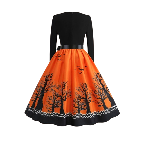 Marcella - Halloween kjole med hel nederdel og silhuet print