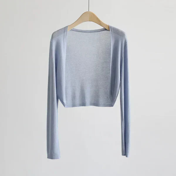Langærmet kort cardigan i silke