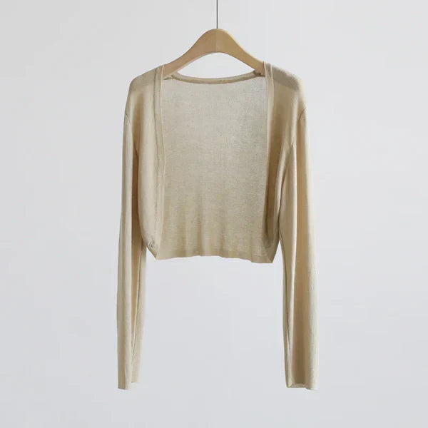 Langærmet kort cardigan i silke