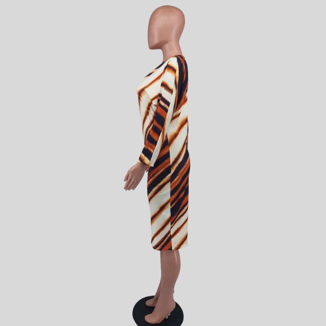 Cassandra - Tiger Stripe Off Shoulder Bodycon Kjole