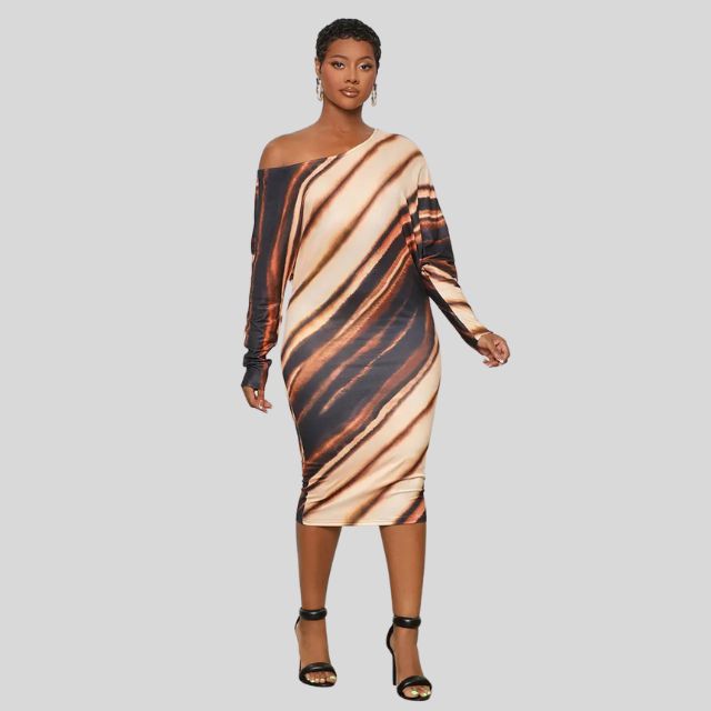 Cassandra - Tiger Stripe Off Shoulder Bodycon Kjole