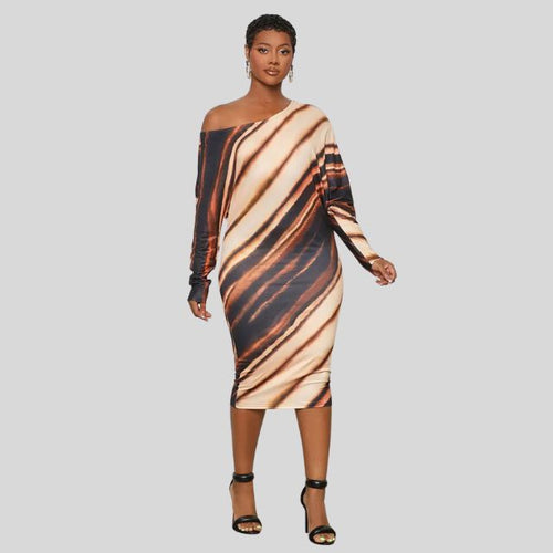 Cassandra - Tiger Stripe Off Shoulder Bodycon Kjole