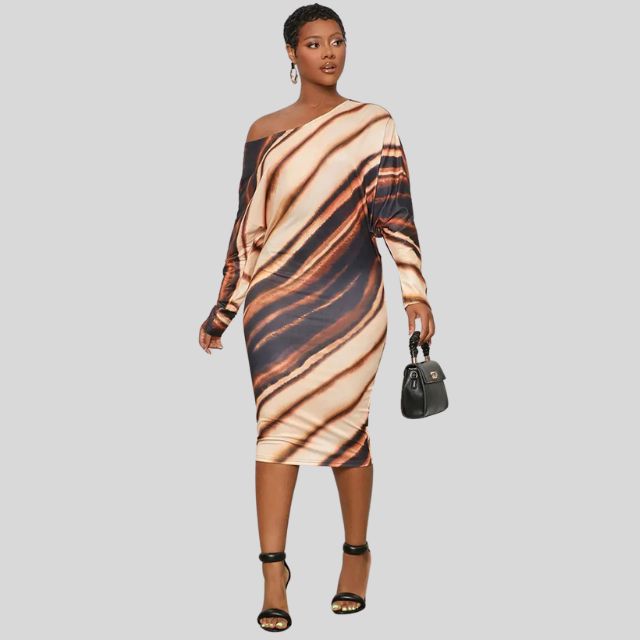 Cassandra - Tiger Stripe Off Shoulder Bodycon Kjole
