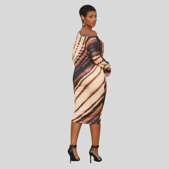 Cassandra - Tiger Stripe Off Shoulder Bodycon Kjole