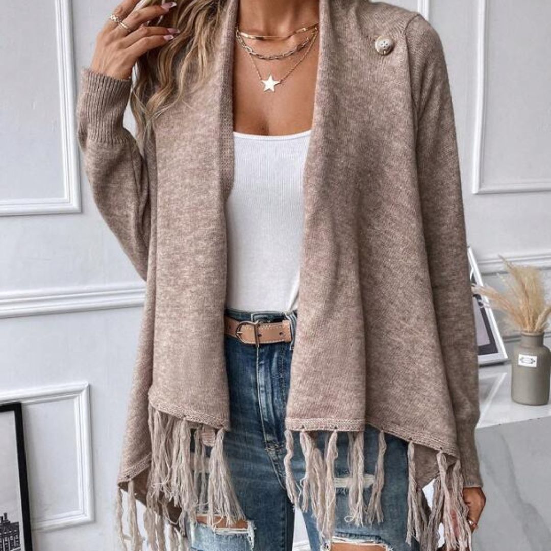 Sienna - Asymmetrisk Poncho Sweater med Frynser