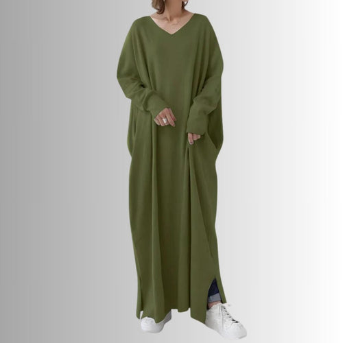 Aria - Lang Oversize Sweaterkjole i Oliven