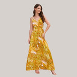 Liliana - maxi-kjole med bladtryk med slå-om-design