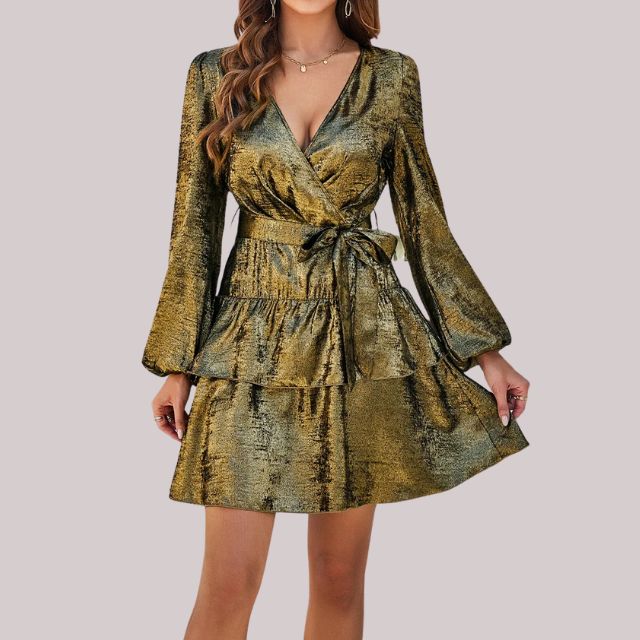 Evelina - Samt Wickelkleid mit Rüschensaum
