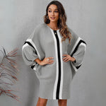 Aria - Oversized strik poncho med stribet accent