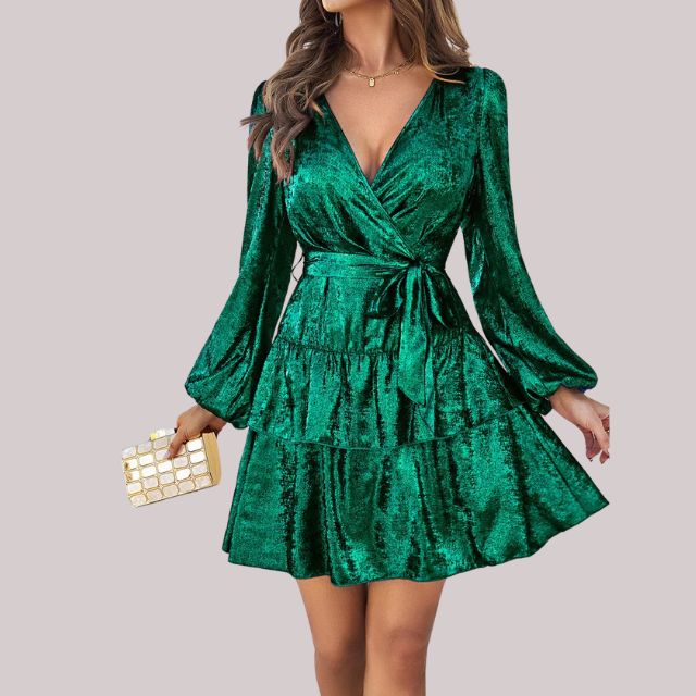 Evelina - Samt Wickelkleid mit Rüschensaum