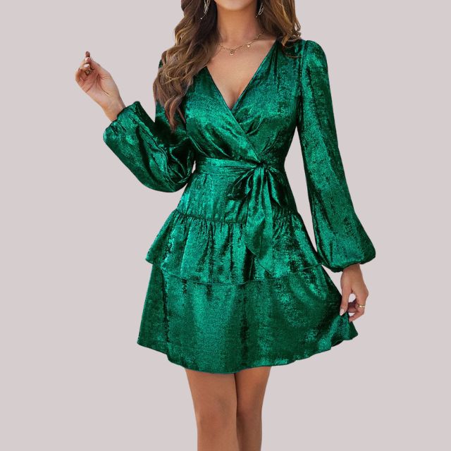 Evelina - Samt Wickelkleid mit Rüschensaum