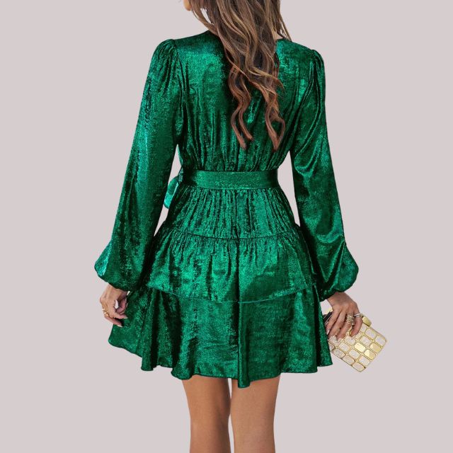 Evelina - Samt Wickelkleid mit Rüschensaum