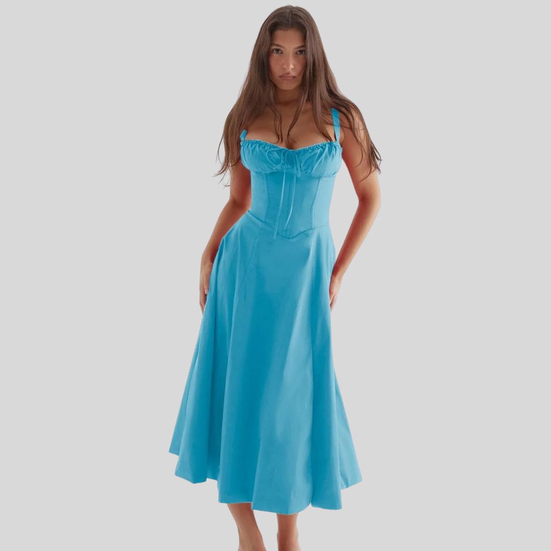 Bella - Satin Korset-Top Kjole med Høj Slids Nederdel