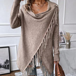 Sienna - Asymmetrisk Poncho Sweater med Frynser