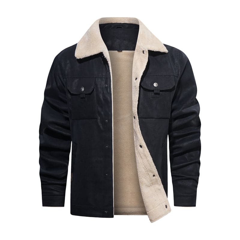 Herre Jakke - Sherpa Foret - Knaplukning - Klassisk Krave - Casual & Varm