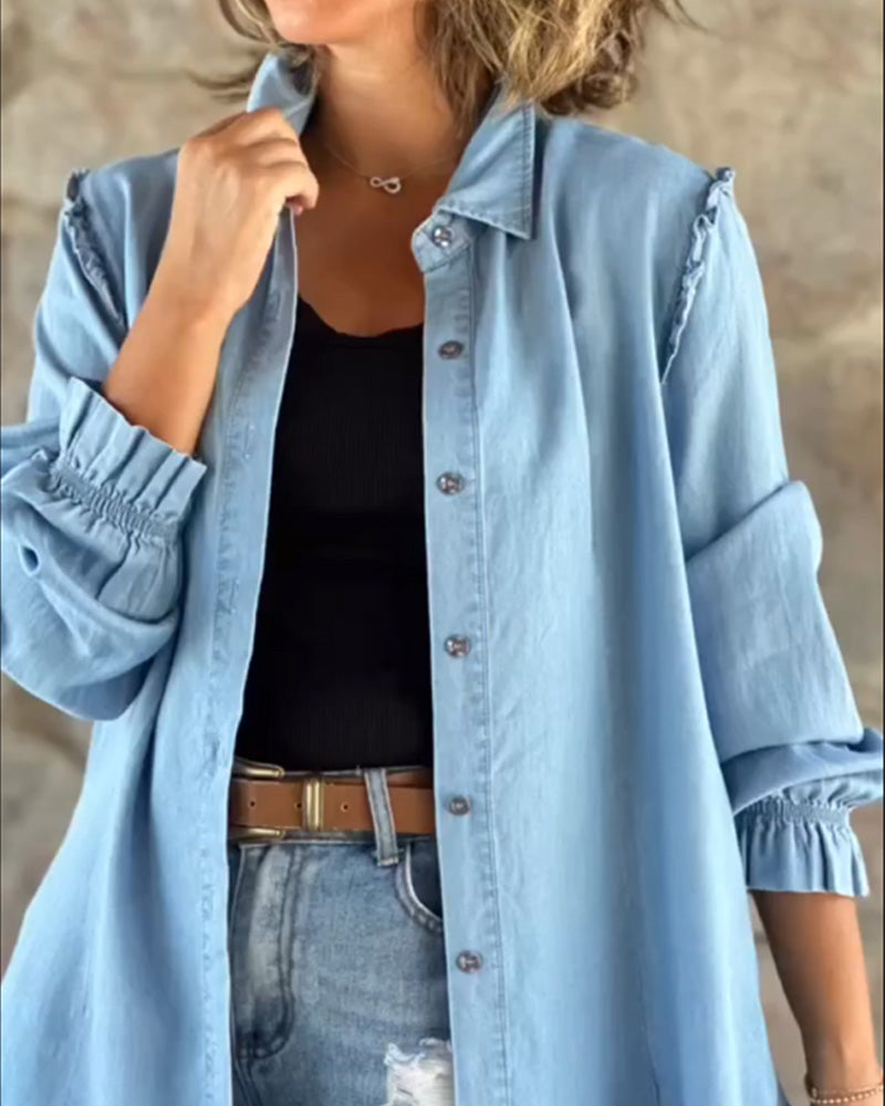 Casual Lyseblå Denim Skjorte | Åndbar Bomuld | Komfortabel & Trendy