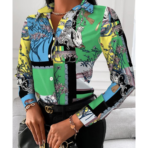 MODA patchwork med krave og leopard print dame bluse