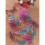 MODA Blomstret bikinier med push up-bh og lavtaljet g-streng